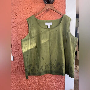 Maggie McNaughton Blouse Womans Plus 2X Green Linen Blend Tank Top Shirt